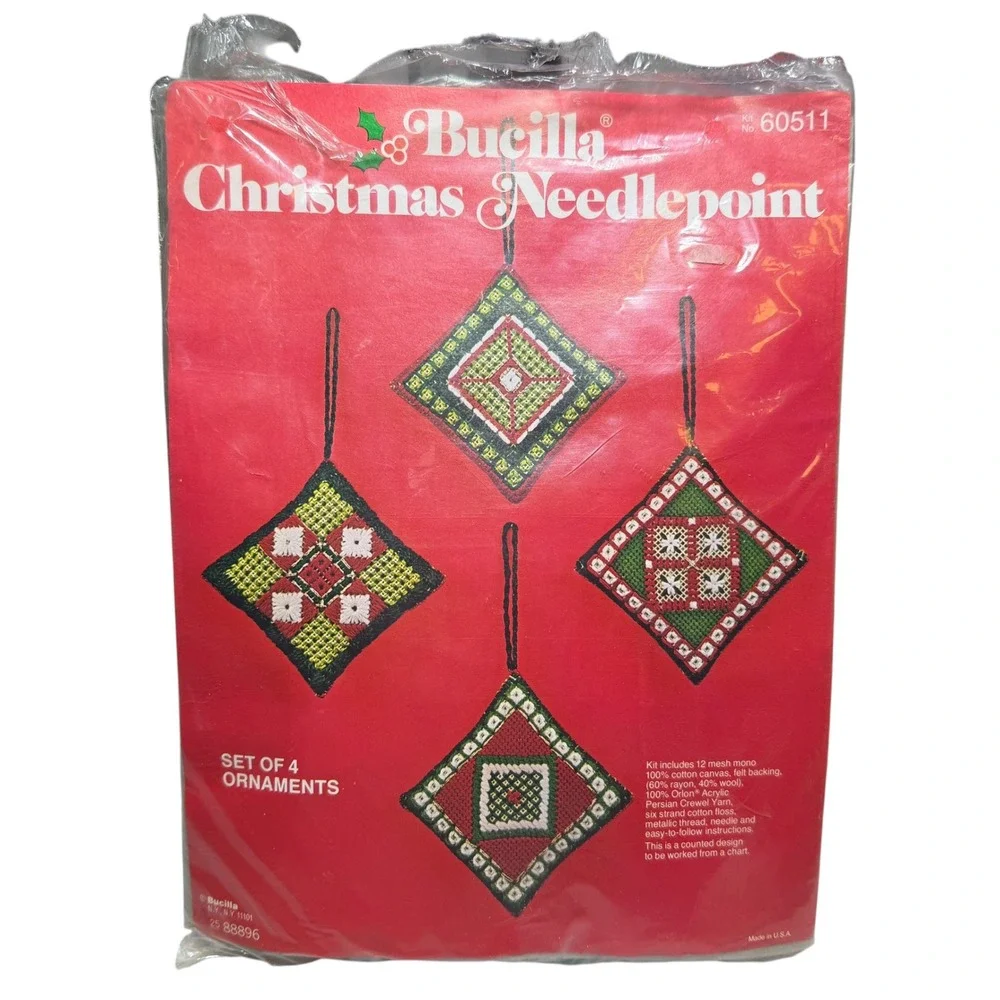 Bucilla Christmas‎ Needlepoint Kit 60511 Set of 4 Ornaments Vintage New